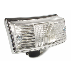 Indicatore STELLA anteriore destro, per Vespa PX80-200/PE/Lusso/T5, anche per LML Star 125-200 2T /4T/ Star Deluxe 125/II/4T Automatica/CVT, bianco, carter cromato, senza lampadine, presa indicatore: Bau15s, con e-mark, grado B - riparazione decente