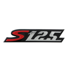 Distintivo "S 125", fianchetto per Vespa S 125ccm nero/cromo/rosso, fissaggio: adesivo, 87x20 mm