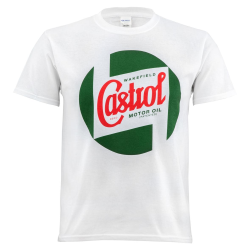 T-Shirt CASTROL CLASSIC bianca, unisex, taglia XS / 44, stampa frontale, 100% cotone