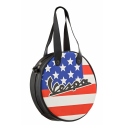 Borsa PIAGGIO "USA", pedana, per Vespa Primavera/Sprint 50 -150ccm blu/bianco/rosso, rotonda, con stemma "Vespa"