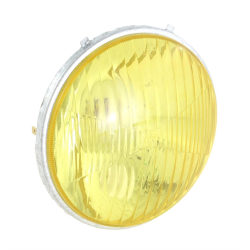 Gruppo ottico BOSATTA per Vespa 50 SS/90 SS/125 PV/ET3 /Super/150 Super, rotondo, Ã 115 mm, plastica, lente, giallo, presa anabbagliante&anabbagliante: BA20d, presa luce di parcheggio: Ba15s, senza lampadine, grado B - riparazione decente