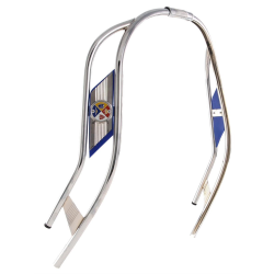 Bordino paragambe CUPPINI per Vespa 50-125/PV /ET3 cromato, 2 pezzi, emblema blu