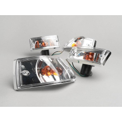 kit intermitentes -BGM ORIGINAL kit de 4- Vespa PX80, PX125, PX150, PX200, T5 125cc, cuerpo cromado - gema lisa / bombilla naranja