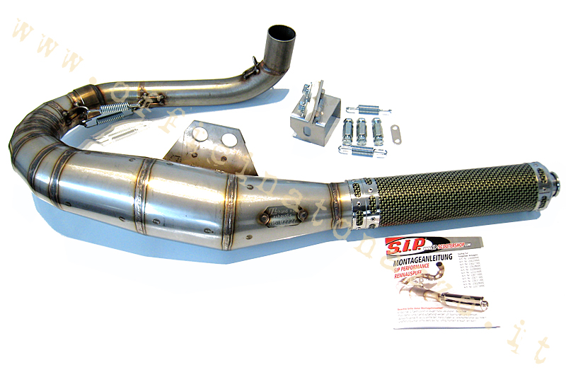 silenciador de expansión Performance Racing de acero inoxidable con silenciador de carbono para Vespa 125-150