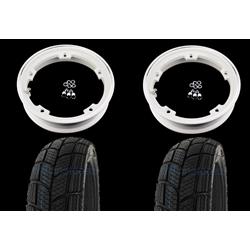 - Coppia ruote già montate complete di cerchio tubeless 2.10x10 bianco con pneumatico invernale Kenda K701 tubeless 3.50 x 10 - 47L M+S