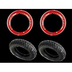 - Par de ruedas ya montadas completas con llanta tubeless roja 2.10x10 con neumático de invierno IRC tubeless 3.50 x 10 - 59J M + S