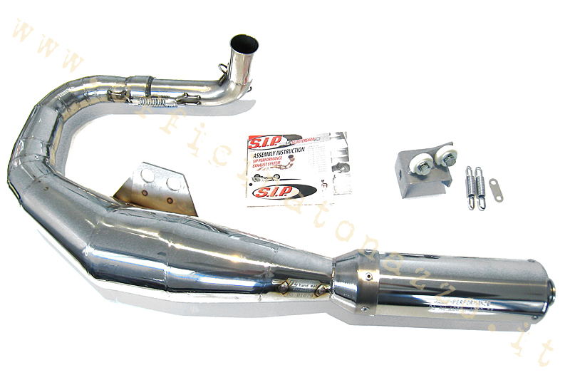 20031000 - Performance Racing expansion muffler in polished stainless steel with polished stainless steel silencer for Vespa 125 - 150