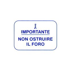 Autocollant Vespa "Important, ne pas ustruire le trou" de couleur bleue.