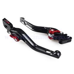 28006900 - Pair of PM PRO levers in black anodized aluminum machined from solid adjustable for Vespa PX with disc brake