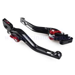 Pair of PM PRO levers in black anodized aluminum billet adjustable for Vespa PX with disc brake