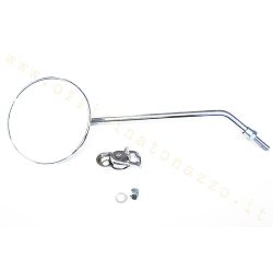 Espejo retrovisor redondo izquierdo cromado con fijación por abrazadera para manillar tubular para Vespa con faro bajo y estruzo