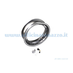 F.A tubeless alloy rim, 2.50x10" black and silver, for Vespa Cosa. Can be adapted to Vespa PX (valve and nuts included)