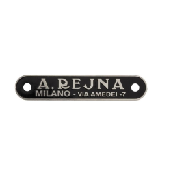 Typenschild „A.REJNA” schwarz für Sitzbank