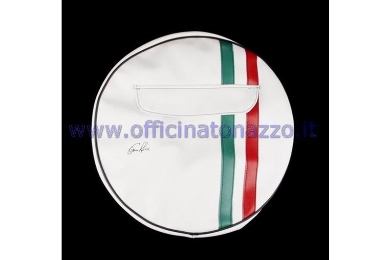 Housse de roue de secours blanche avec bande tricolore et poche document pour roue 10"