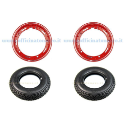 Coppia ruote già montate complete di cerchio tubeless 2.10x10 rosso con pneumatico Michelin S83 tubeless 3.50 x 10 M/C - 59J rinforzato