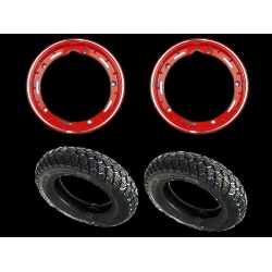 Par de ruedas ya montadas con llanta tubeless 2.10x10 roja con neumático de invierno IRC tubeless 3.50 x 10 - 59J M+S