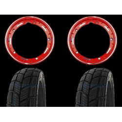 Par de ruedas ya montadas con llanta tubeless 2.10x10 roja con neumático de invierno Kenda K701 tubeless 3.50 x 10 - 47L M+S