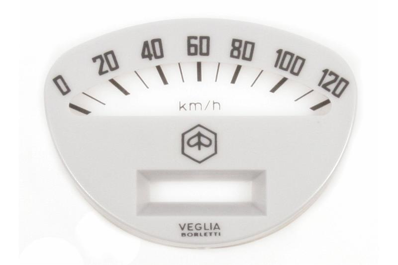 White odometer dial Piaggio up to 120kmh 56x76 mm for Vespa 50 SS -90 SS - Primavera - ET3 - Sprint Veloce