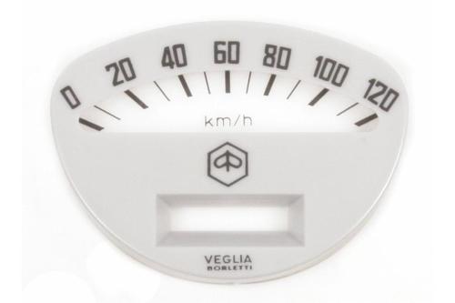 Piaggio speedometer dial, white, up to 120 km/h, 56x76 mm, for Vespa 50 SS -90 SS - Primavera - ET3 - Sprint Veloce