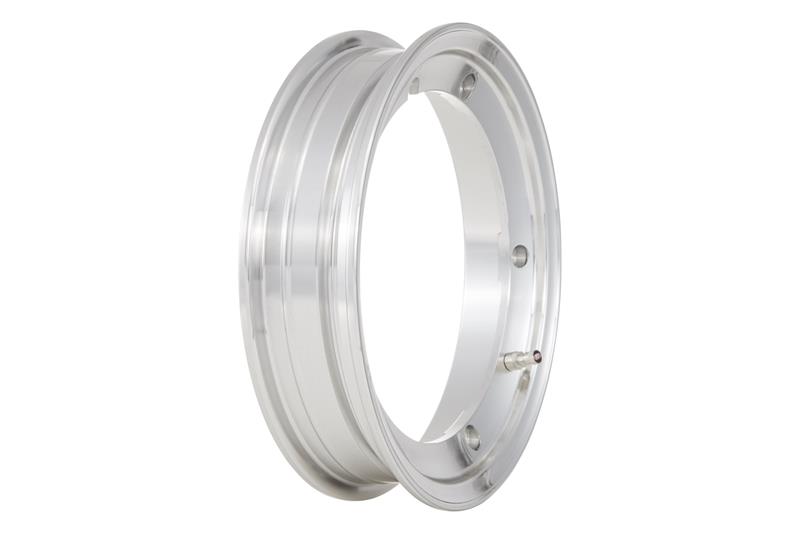 SIP 2.10x10 "tubeless rim, Polished Aluminum for Vespa 50-125-150-200, Rally, PX, Sprint etc. (valve pre-assembled and nuts included)