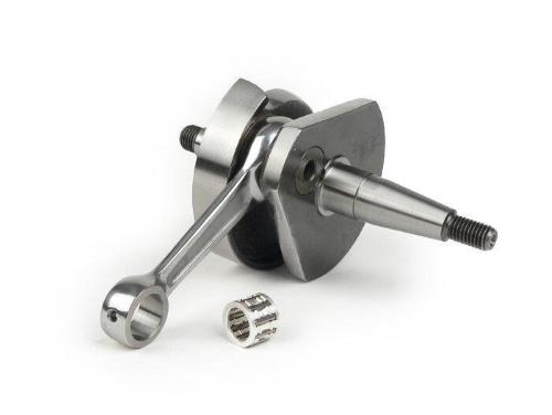 Albero motore BGM PRO Racing BGM2403 anticipato per Vespa V50 e PK50 S: corsa 43, biella 87, cono 19 e spinotto 12 mm, per aspirazione a valvola.