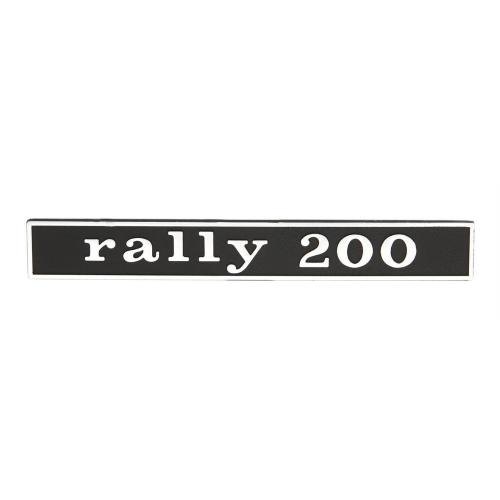 Badge "RALLY 200", posteriore per Vespa 200 Rally VSE1T 10824 -> nero/alluminio, fissaggio: 2 perni, interasse perni: 110mm, 132x17 mm