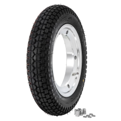 Gruppo ruota SIP Classic, 3.00-10", 50P, TL/TT, anteriore e posteriore, KBA 51612, SIP 2.10-10", tubeless, alluminio, lucidato, montato, pronto all'uso, fino a 150km/h pneumatico classico e grado A - riparazione perfetta