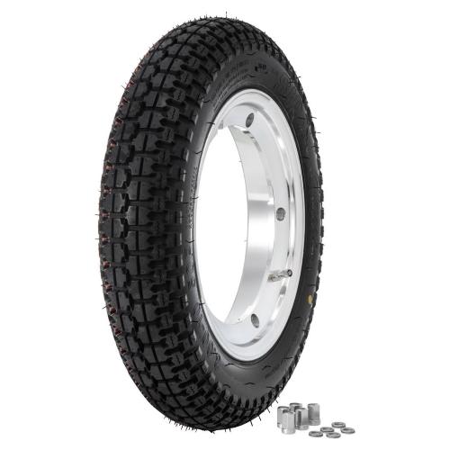Gruppo ruota SIP Classic, 3.00-10", 50P, TL/TT, anteriore e posteriore, KBA 51612, SIP 2.10-10", tubeless, alluminio, lucidato, montato, pronto all'uso, fino a 150km/h pneumatico classico e grado A - riparazione perfetta