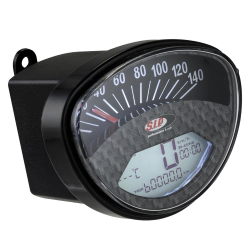 Digitaler Tachometer und Drehzahlmesser 2.0 mit Carbon-Look-Hintergrund für Vespa ET3 - Primavera - Rally - Super - Sprint - TS - SS50 - SS90