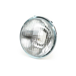 Fanale anteriore -QUALITÀ OEM Ø=115/120mm- Vespa SS50 (V5SS1T), 50SR (V5SS2T), SS90 (V9SS1T), 90 Racer (V9SS2T), PV125 (VMA1T, VMA2T), ET3 VMB1T), Super (VNC1T/VBC1T) - vero vetro - senza portalampade