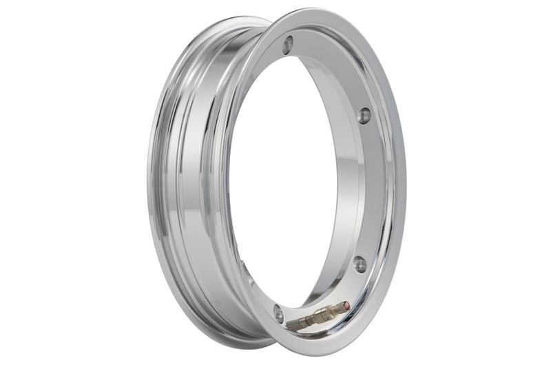 81053100 - SIP tubeless rim 2.10x10 ", Chrome for Vespa 50-125-150-200, Rally, PX, Sprint etc. (pre-assembled valve and nuts included)