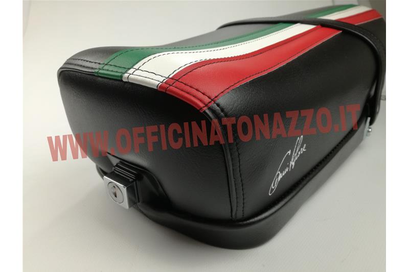 ET3 black spring two-seater saddle with lock and tricolor flag