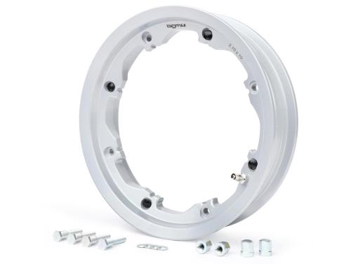 Cerchio BGM PRO BGM7983 tubeless in alluminio argento 2.10-10 per Lambretta LI, LIS, SX e TV compatibili. Verificare mozzo e pneumatico.