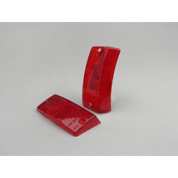 Coppia di gemme rosse Bosatta per frecce anteriori Vespa PX 80, 125, 150, 200 e T5 125. Controllare sagoma, fissaggi e marcature.