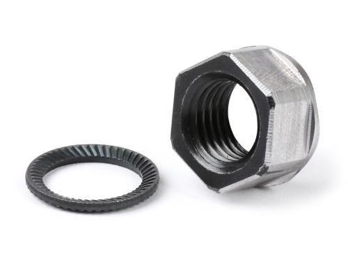 Dado frizione BGM PRO M12ï¿½1,50 con collare ï¿½18,6 mm, altezza 9 mm e esagono da 15 mm, sostitutivo della ghiera a castello su Vespa Largeframe compatibili.