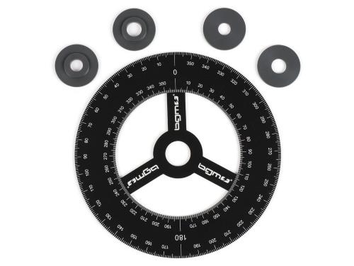 Disco graduato BGM PRO BGM8809 in alluminio anodizzato nero per misurare fasature e anticipo dei motori 2T, con spessori da 10 e 12 mm.