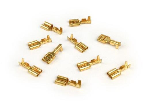 Dieci capicorda Faston femmina BGM Original 3330393 da 6,3 mm, per cavi 1,0-1,5 mm², tipo DIN 46340 in ottone non isolato.