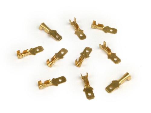 10 faston maschio BGM Original 3330394: 4,8 mm, cavi 0,5-1,0 mm², ottone non isolato, DIN 46343. Per crimpatura o saldatura.