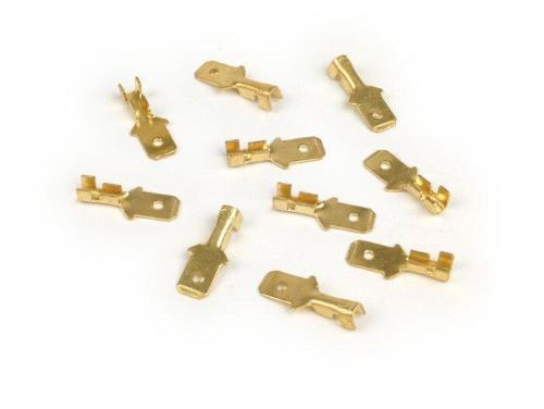 Dieci capicorda Faston maschio BGM ORIGINAL da 6,3 mm, non isolati, per riparare cablaggi Vespa e Lambretta. MPN 3330392, EAN 4251389101000.