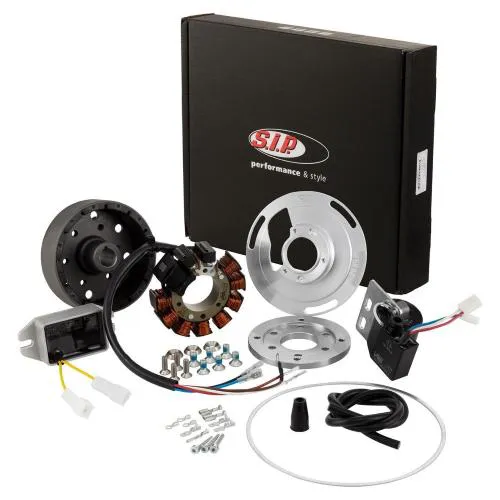 Ignition SIP PERFORMANCE by VAPE, Road, for Vespa 125 VN2 /150 VL/VB/ACMA, flywheel ca.: 1250g, steel, 9 coils, 12 magnet, 12V, AC, hole circle: 75mm, 110 watt, static ignition point, Grade AA - for a first-class repair for tuned engines