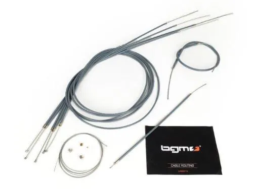 Kit cavi BGM6400N con guaine grigie a basso attrito per Lambretta LI, LIS, SX e TV serie 2-3. Cavo contachilometri non compreso.