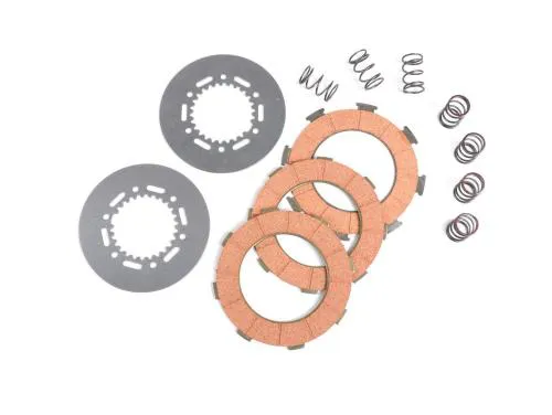 Kit dischi guarniti frizione -BGM ORIGINAL tipo 7 molle (Vespa Rally200, PX200, T5 125cc)- 3 dischi qualità premium (incl. molle e dischi in acciaio)