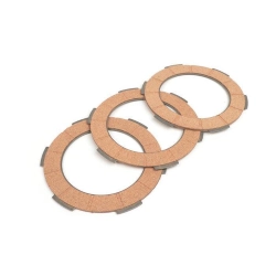 Tre dischi frizione guarniti BGM PRO BGM8013 per Vespa 50, Primavera, ET3 e PK compatibili. Materiale organico stabile a pressione e temperatura.