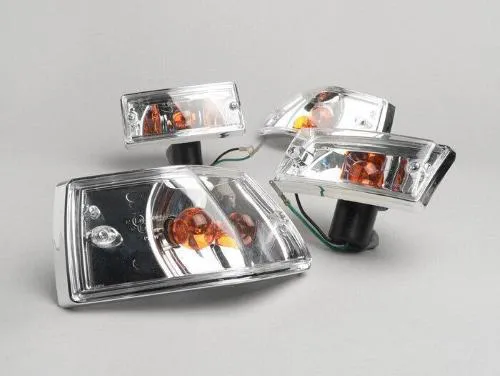 Kit de intermitentes -BGM ORIGINAL kit de 4 - Vespa PX80, PX125, PX150, PX200, T5 125cc, cuerpo cromado - gemas lisas / bombillas naranjas