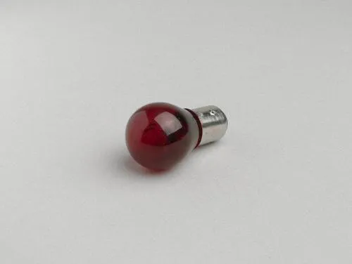 Lampadina rossa BGM STYLE 9512021R, 12 V 21/5 W, attacco BAY15d a doppio contatto per fanali compatibili. GTIN 4251389107323.