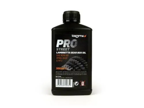 Olio cambio BGM PRO STREET SAE 80 API GL-3 da 600 ml per trasmissioni Lambretta con frizione in bagno d'olio. MPN BGM2050.