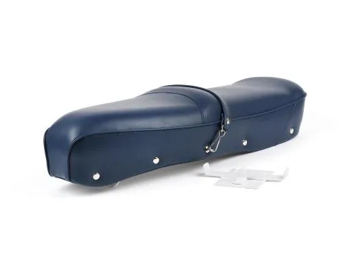 Sella -BGM PRO Pegasus con distintivo e rivettata - Lambretta LI, LI S, SX, TV, DL, GP - blu