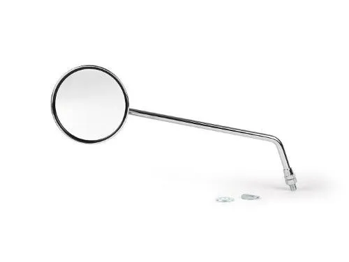 Specchietto BGM PRO BGM5661CL sinistro cromato per Vespa classiche: testa Ø105 mm, superficie 95 mm, asta 250 mm e braccio Ø10 mm.