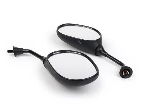 Coppia specchietti universali Qualità OEM 3330136 neri, ovali 130x85 mm, con stelo 135 mm, attacco M8x1,25 destro e marchio E.