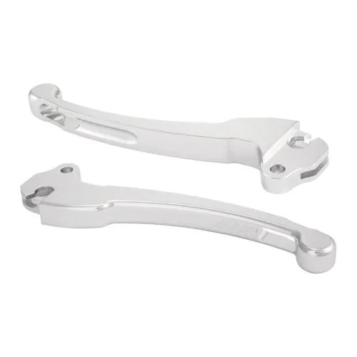 Coppia leve freno e frizione SIP J6312CBSV in alluminio lavorato CNC, anodizzato argento, per comandi Vespa classiche compatibili.